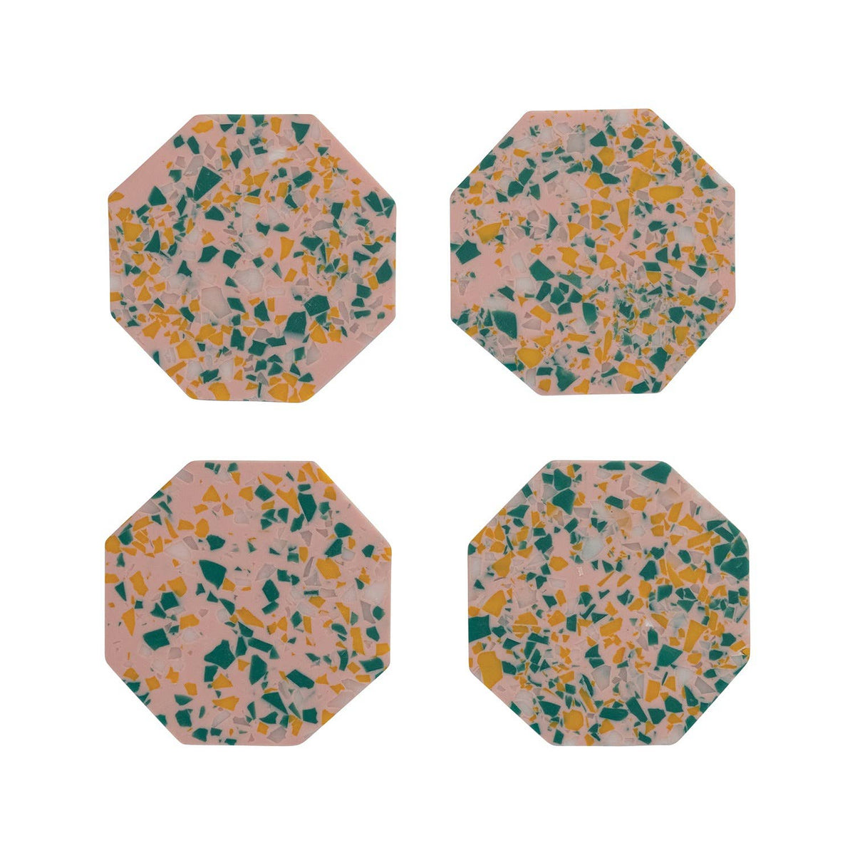 Octagon Terrazzo Coasters, Pink Yellow & Green, Set of 4