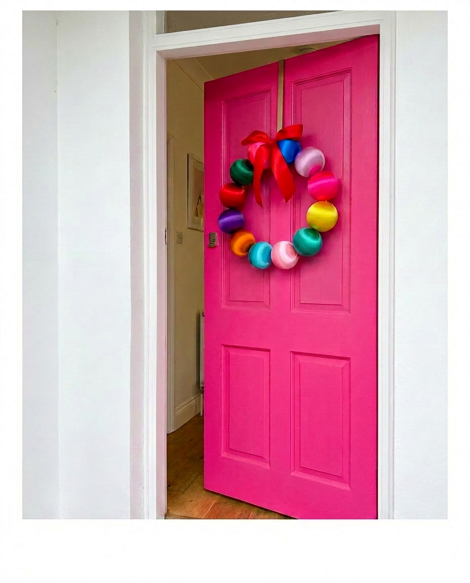 Multicolor Satin-Look Ball Christmas Wreath