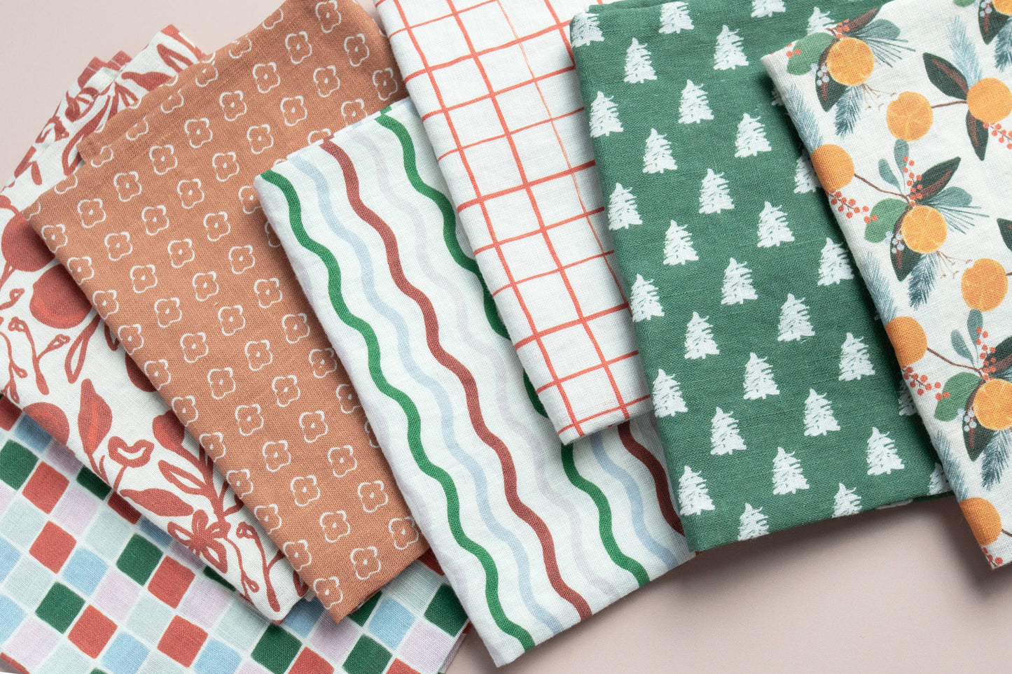 Festive Tile Holiday Linen Tea Towel