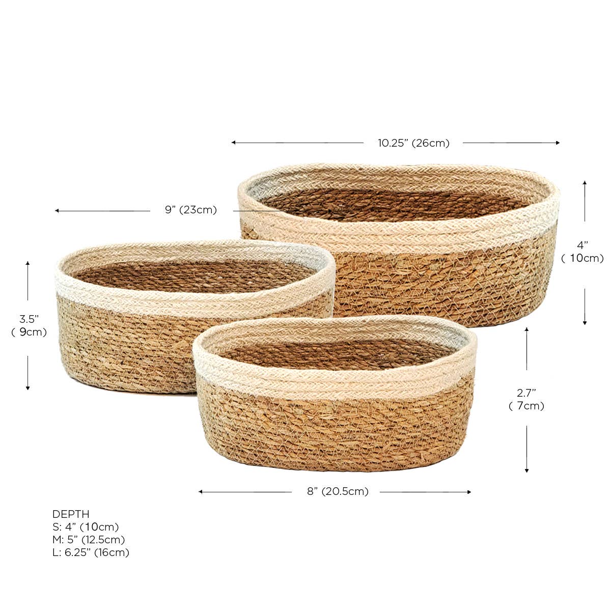 Handwoven Wicker Storage Basket โข Savar Oval Bowl-Set of 3