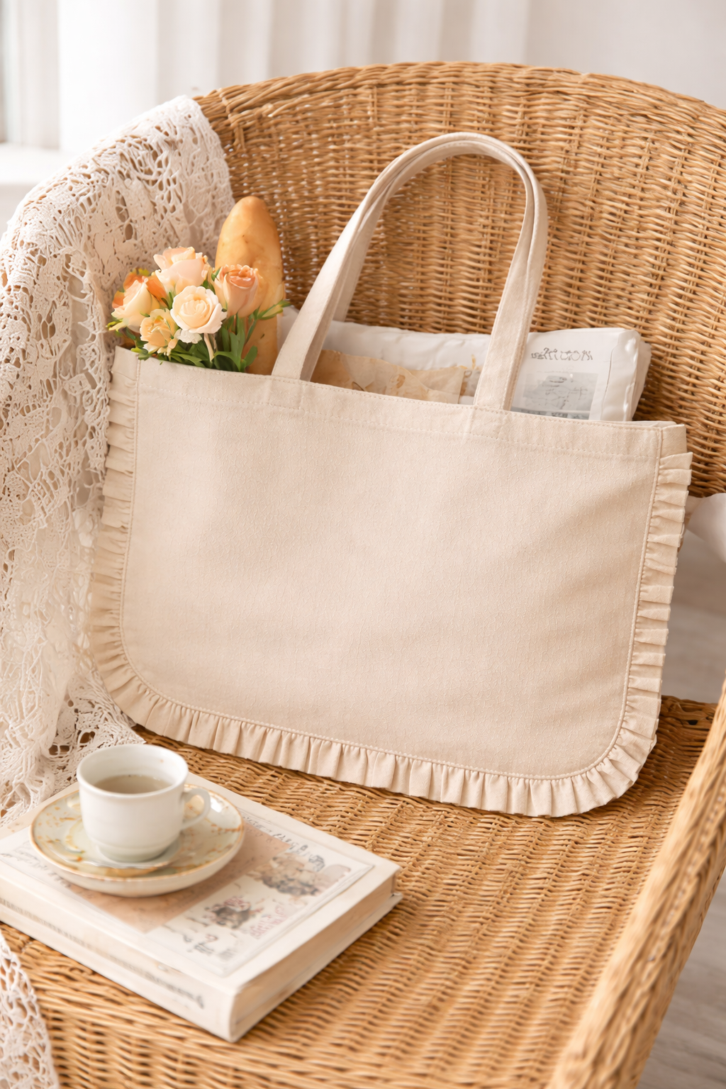 Canvas Ruffle Tote Bag - Recycled Cotton