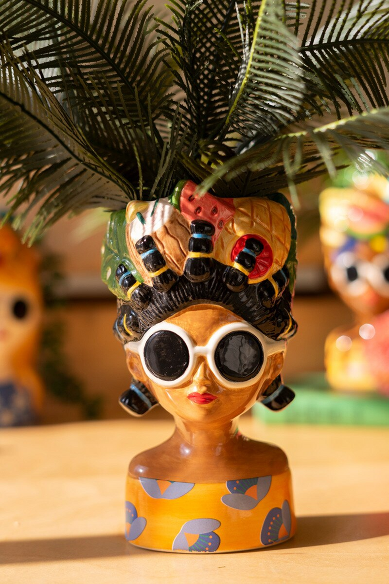 Kalalou Set of 3 Ceramic Ladies Vases with Fruit Hats