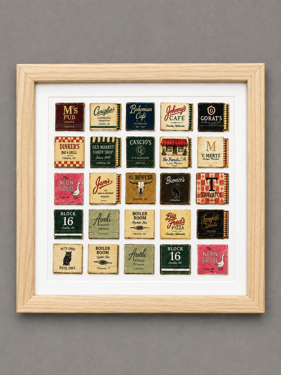 Omaha Restaurants Matchbook Painting Print