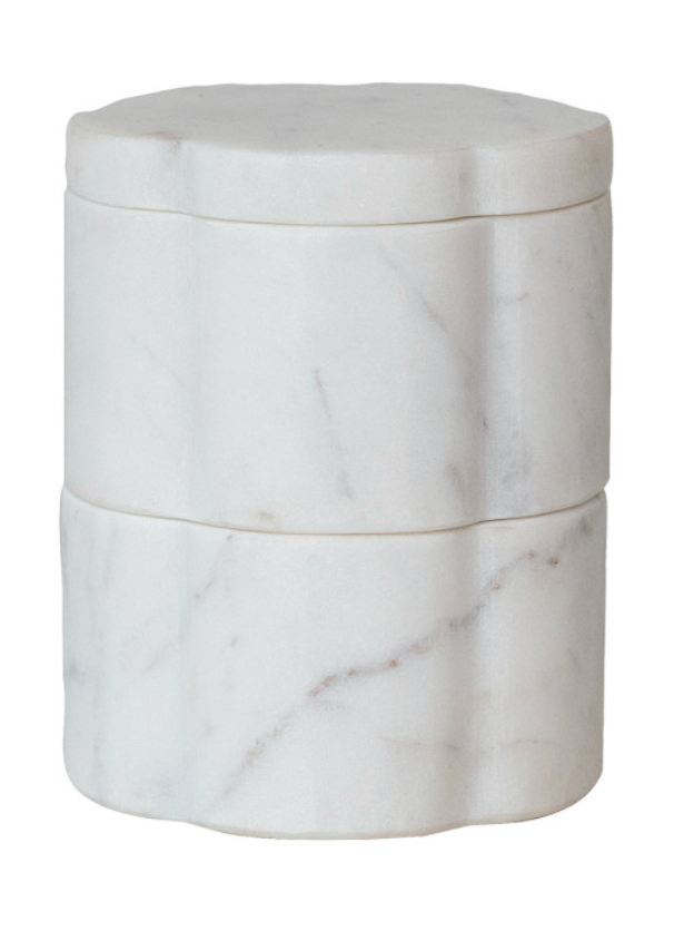 Creative Co-Op Marble Scalloped Stackable Pinch Pots with Lid Set of 2