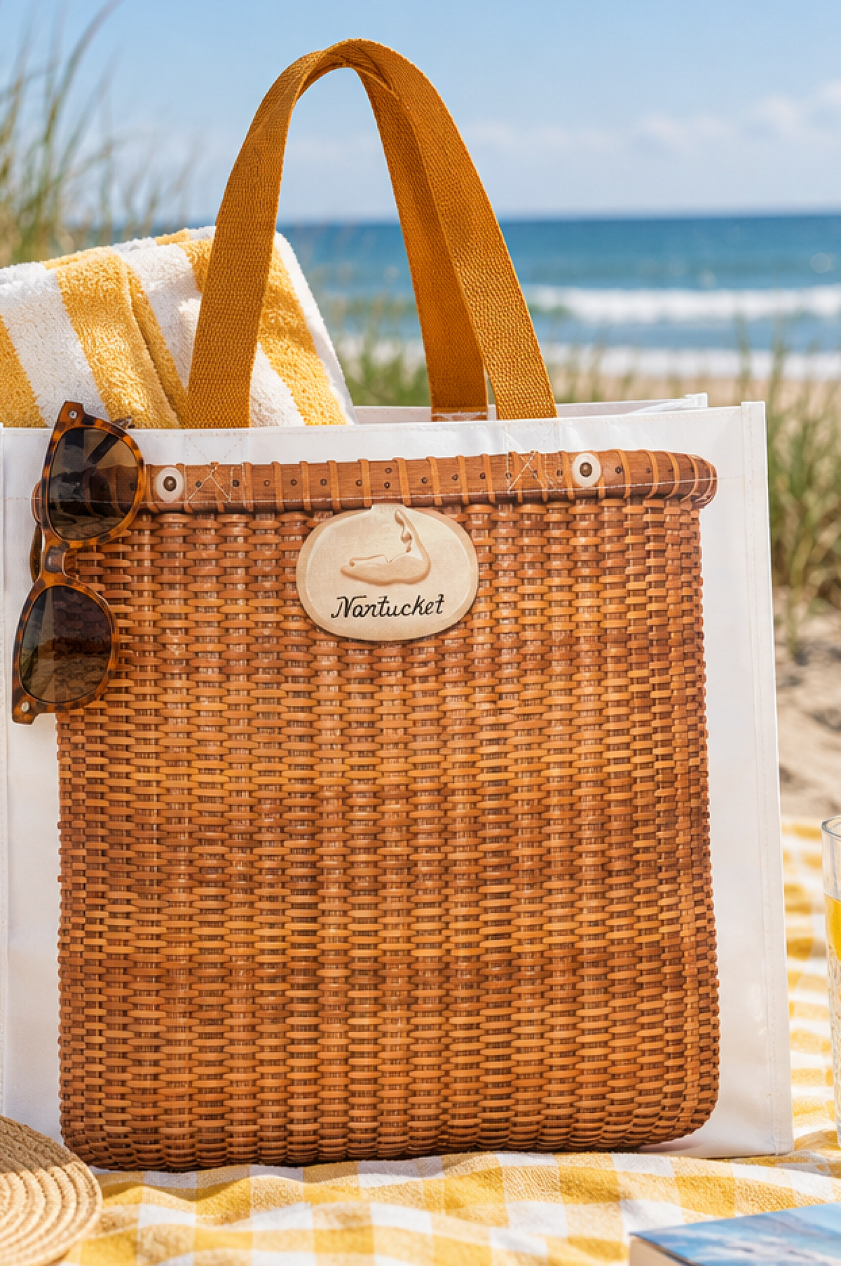 Nantucket Shell Basket-Print Tote Bag
