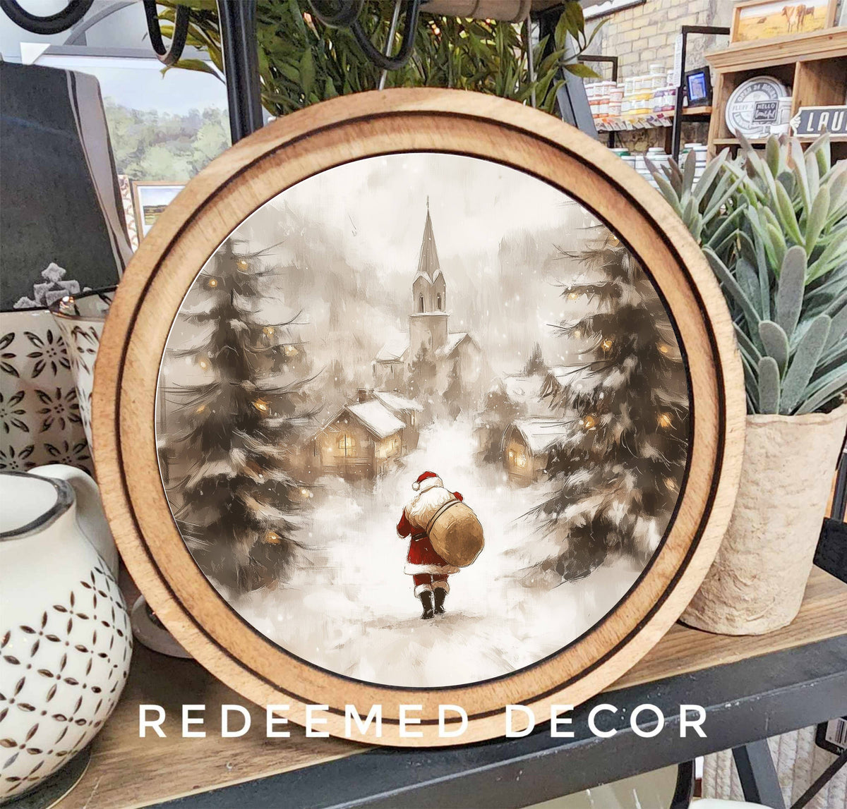 8" Round Village Santa Art
