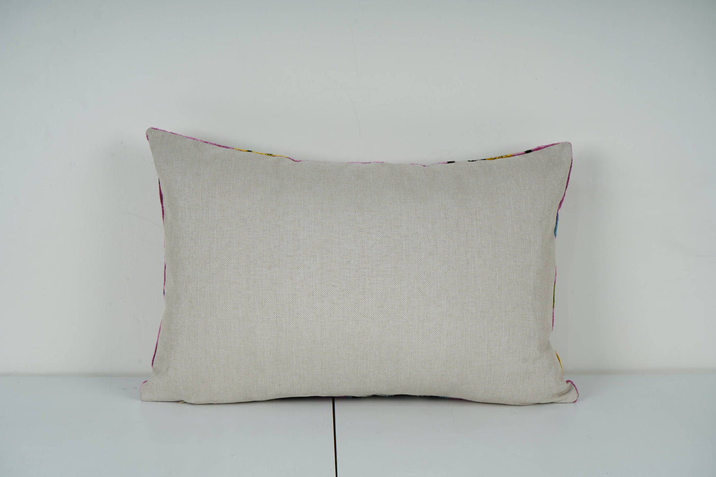 Pink Ikat Velvet Evil Eye Pillow Cover – Handmade Uzbek Deco