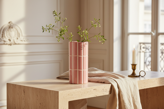 Parisian tiled pink vase D4" H9"