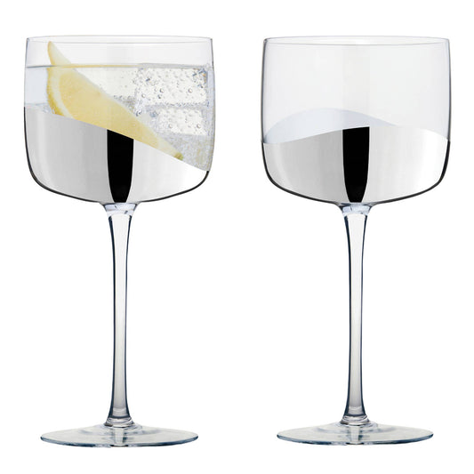 Wave Silver Gin Glasses, Set of 2 – Handcrafted Cocktail Glass Set