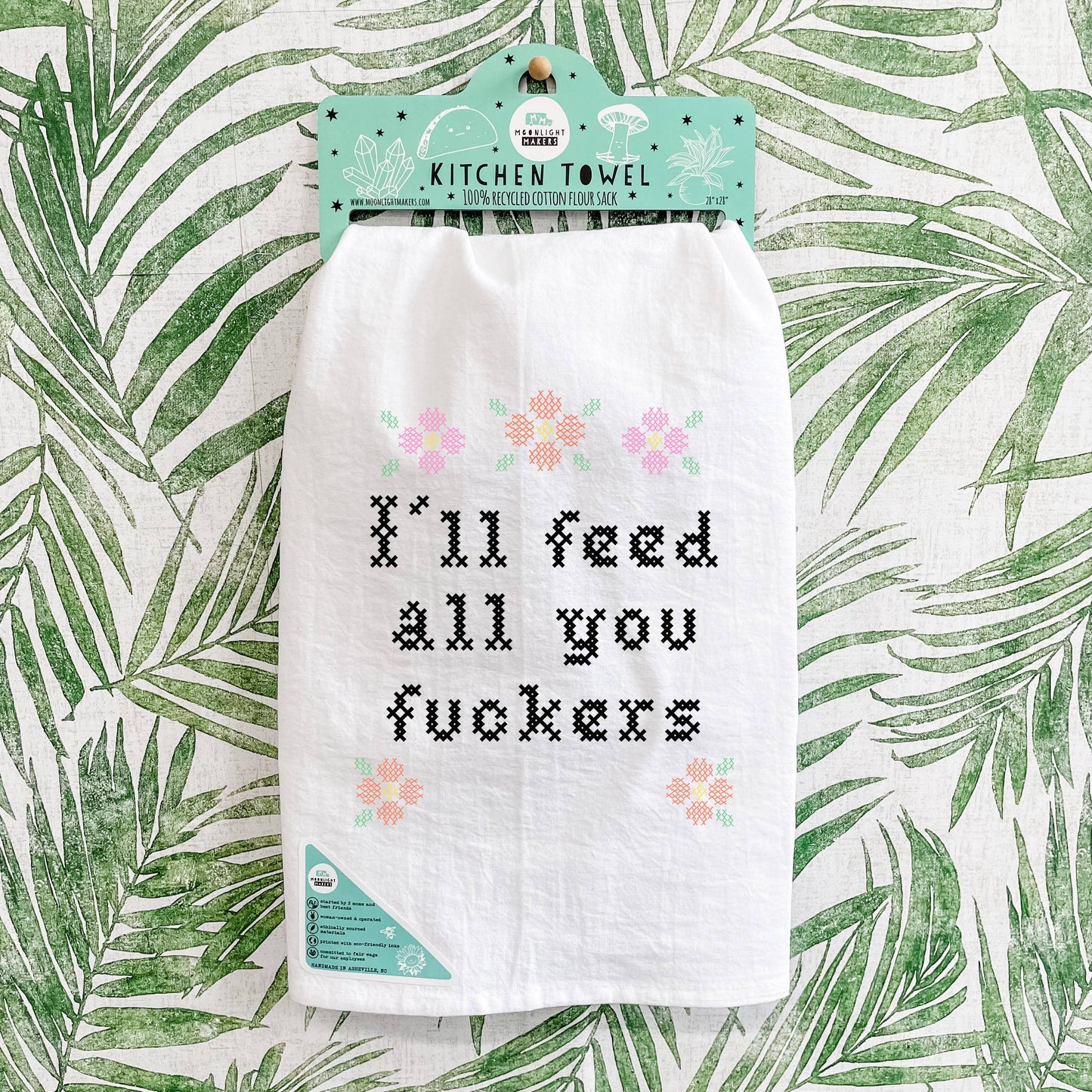 Colorful Cross Stitch Towels - I'll Feed All You Fuckers