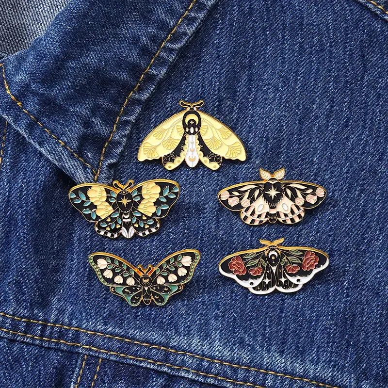 Floral Moth Butterfly Enamel Pins - Beautiful brooch pins