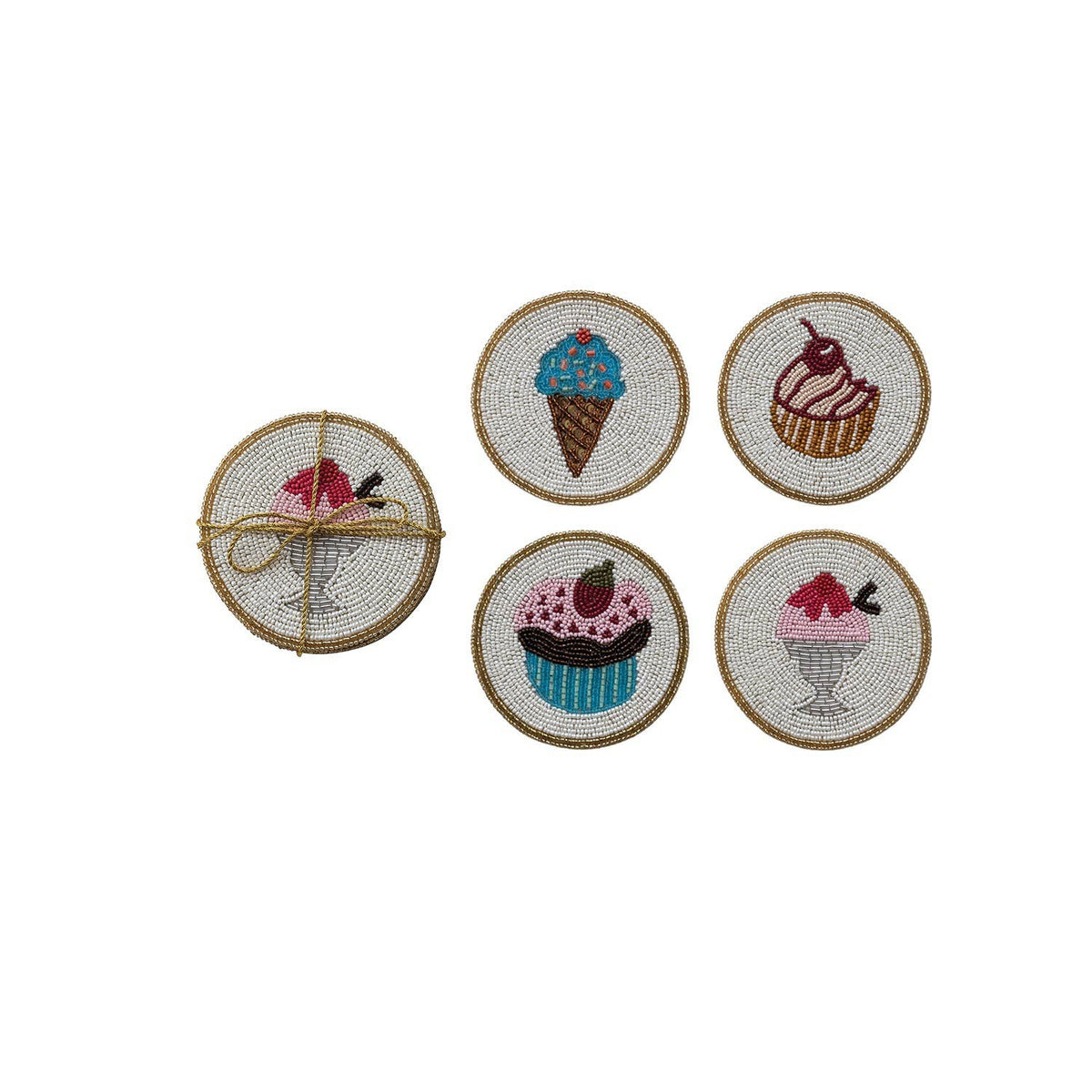 Handmade Beaded Dessert Coasters, Set of 4