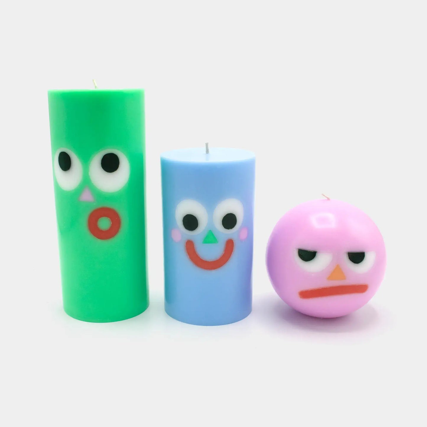Moodz™ -  Happy Pillar Face Candle, Blue, 50h