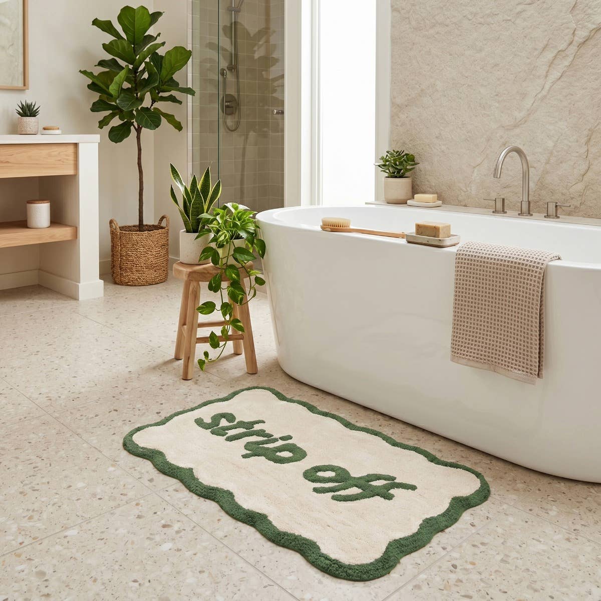 Strip Off Slogan Scalloped Bath Mat Non Slip