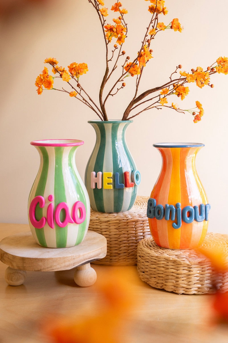 Kalalou Set of 3 Ceramic Hello Vases
