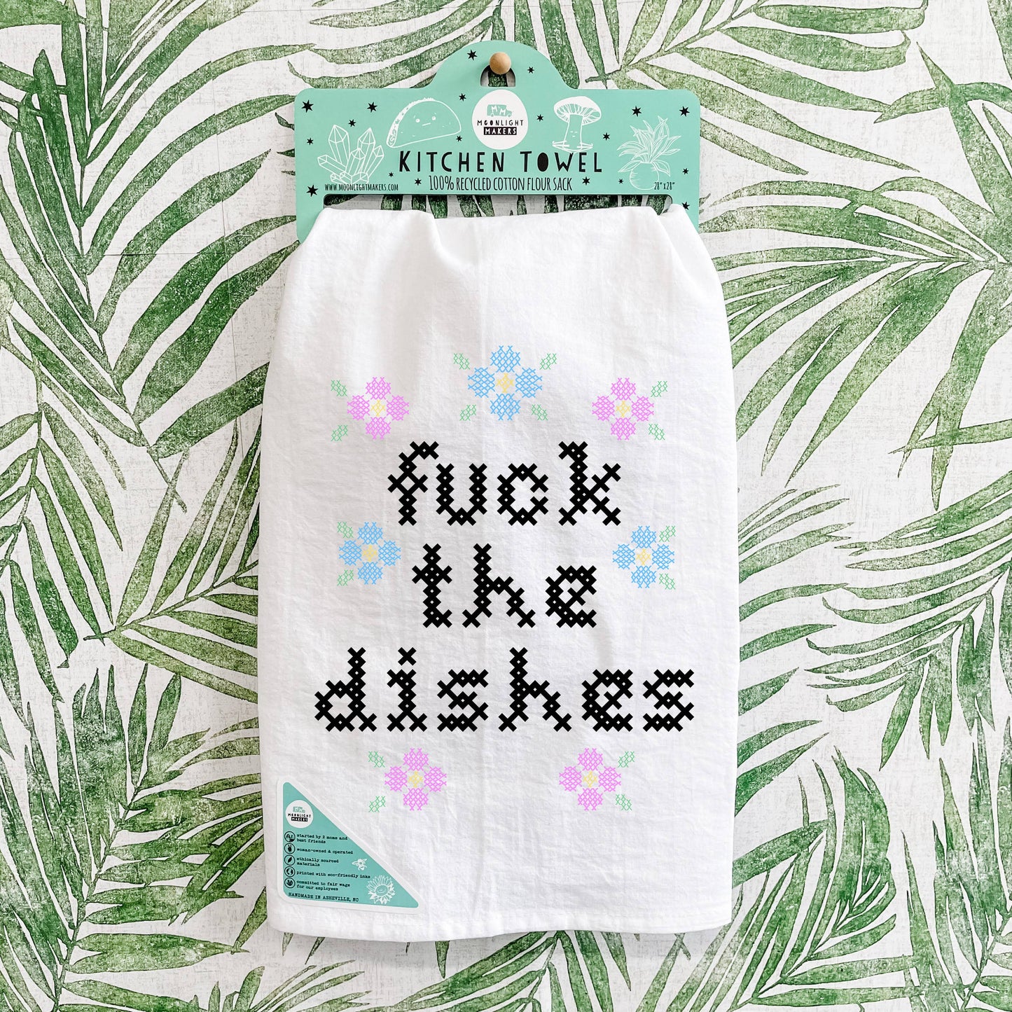 Colorful Cross Stitch Towels - Fuck the Dishes