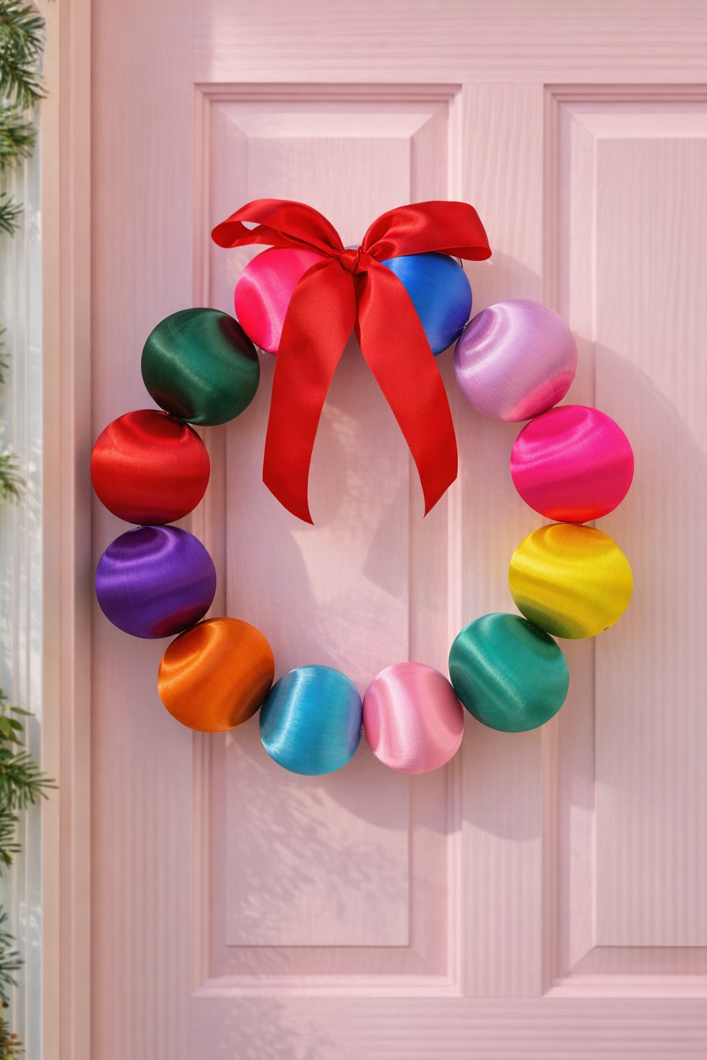 Multicolor Satin-Look Ball Christmas Wreath