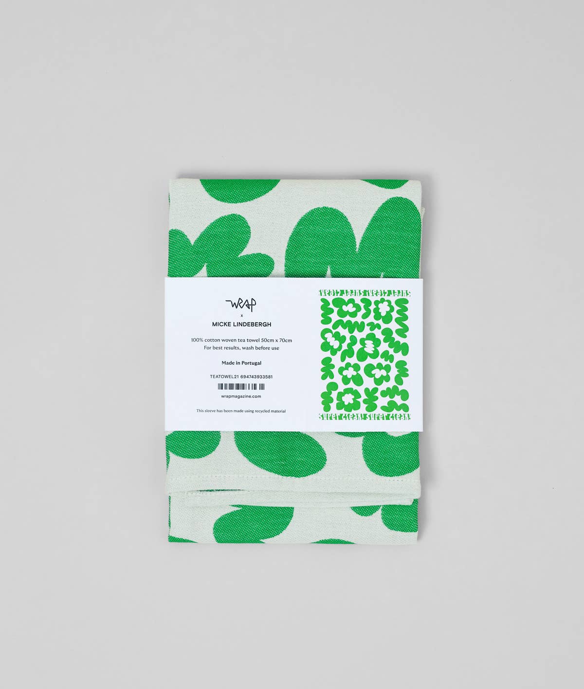 Super Clean Flowers Green/Natural Woven Cotton Tea Towel