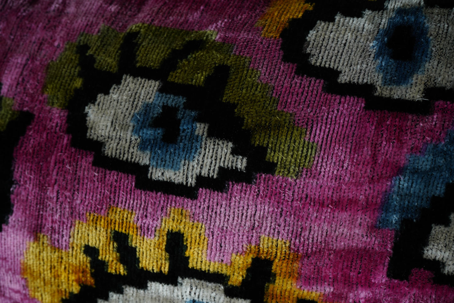 Pink Ikat Velvet Evil Eye Pillow Cover – Handmade Uzbek Deco