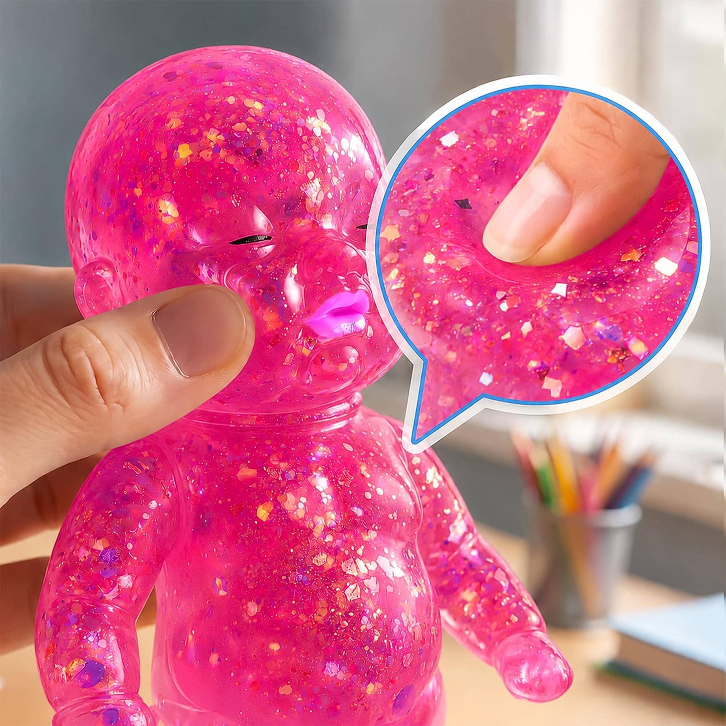 Squishy Glitter Baby 4-Inch Stress Reliever | Pink