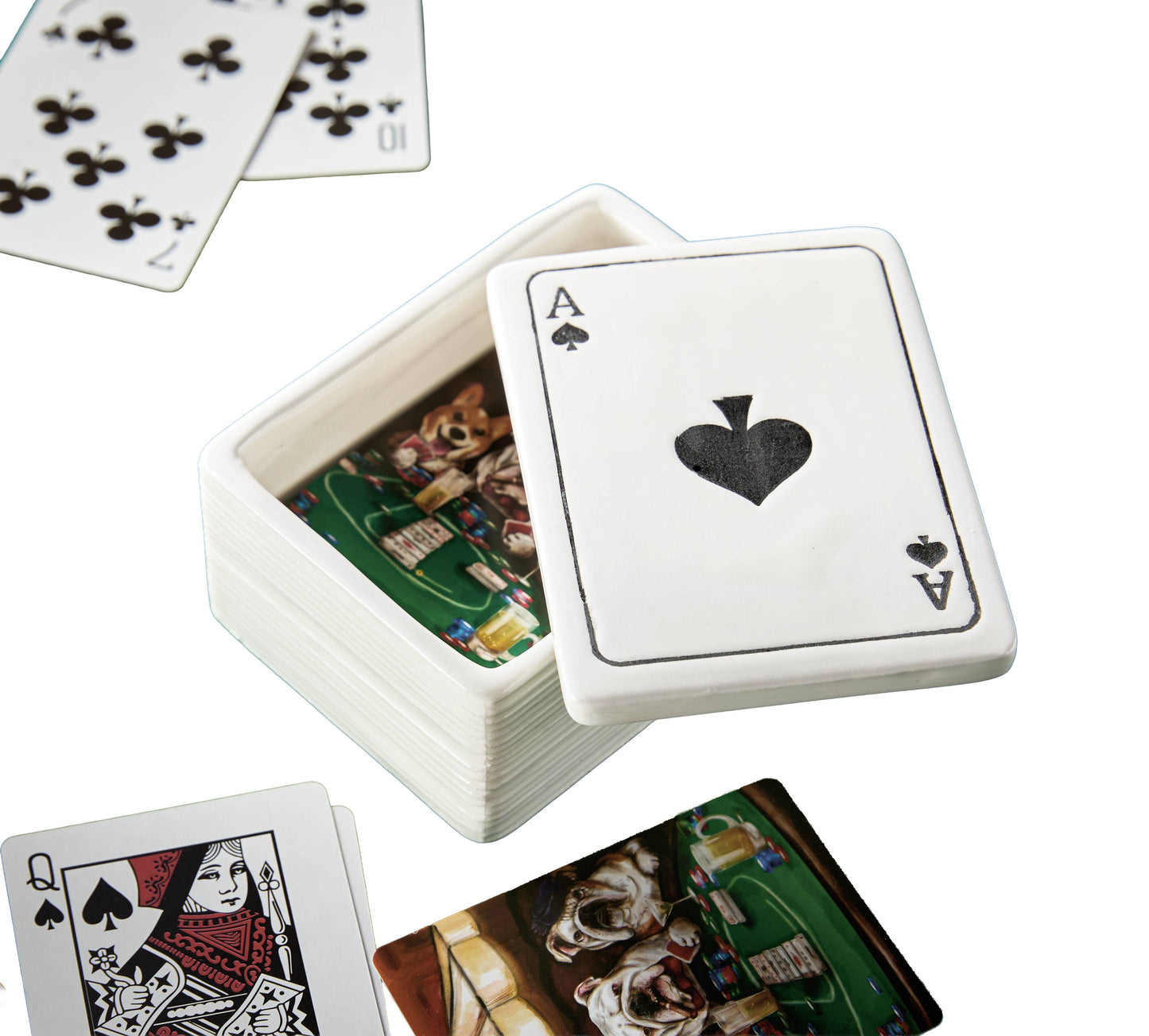 Ace of Spades White Earthenware Lidded Trinket Box