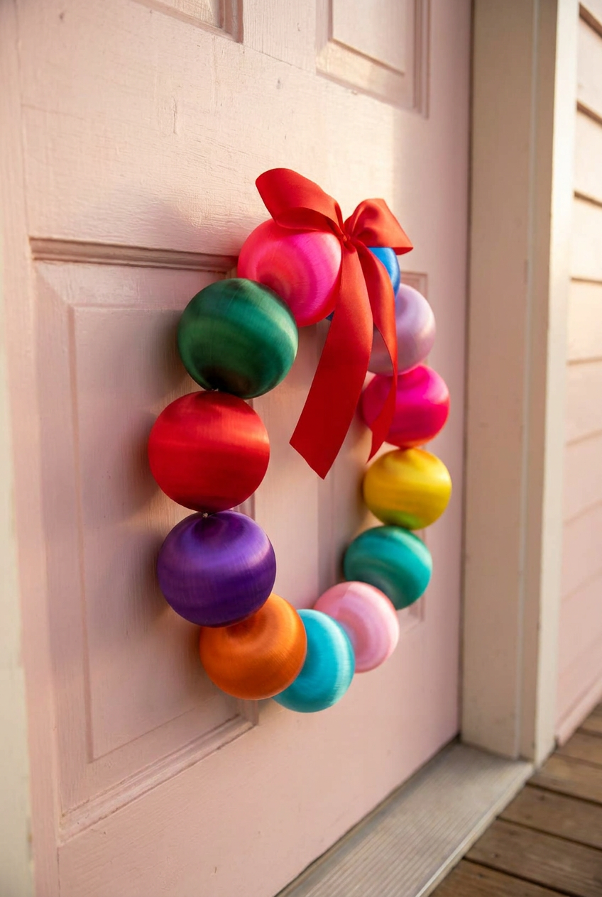 Multicolor Satin-Look Ball Christmas Wreath