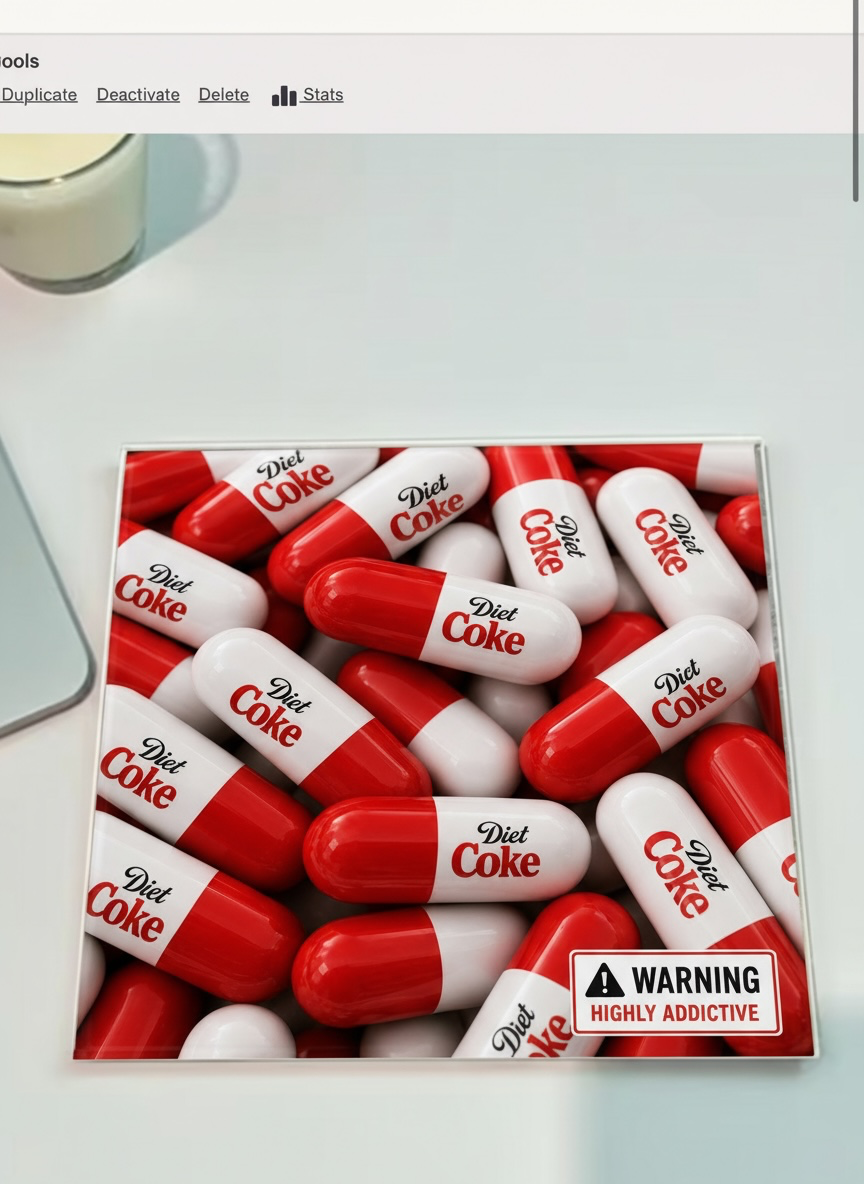 Diet Coke Pick Me Up Pill  Glass Coaster Set       