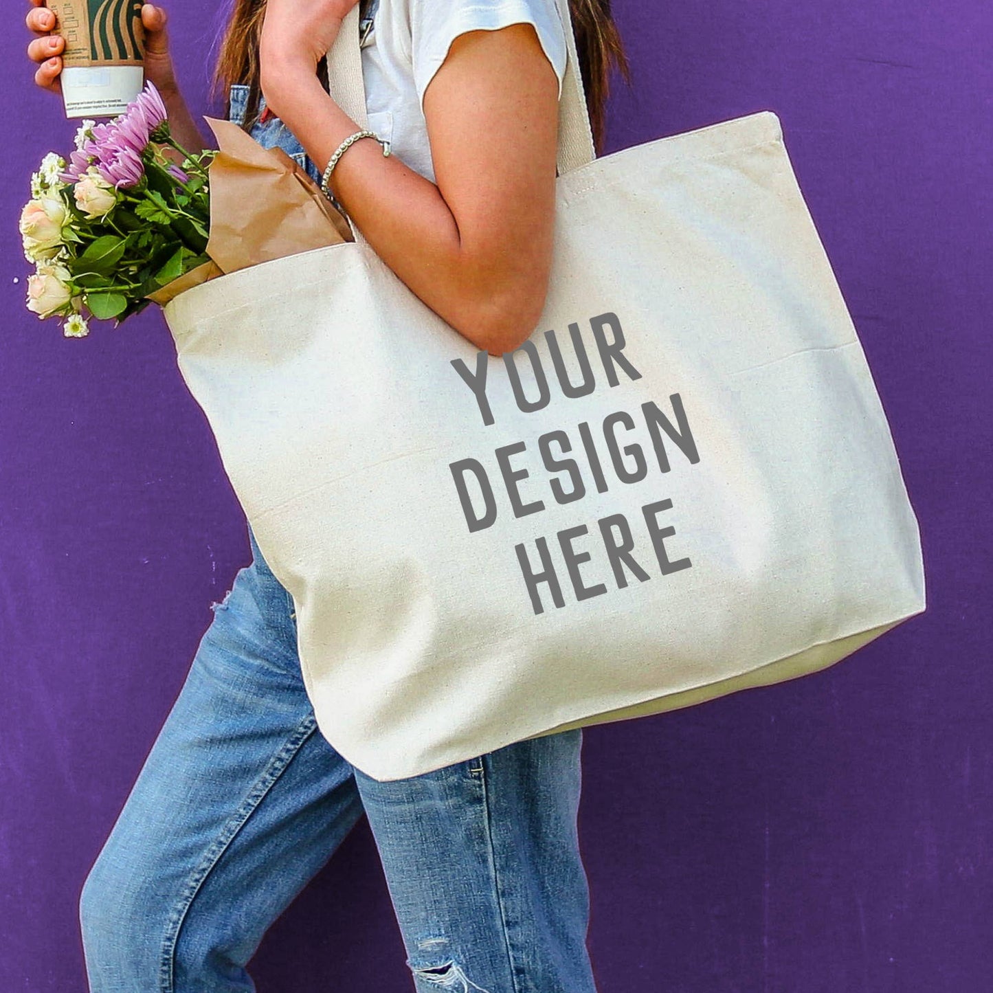 Custom Printed Large Canvas Tote Bag with Your Design