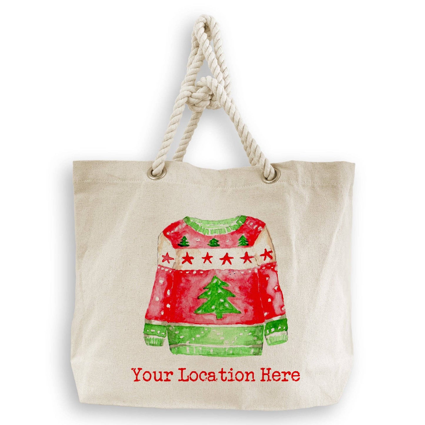 Red and Green Ugly Sweater with Location