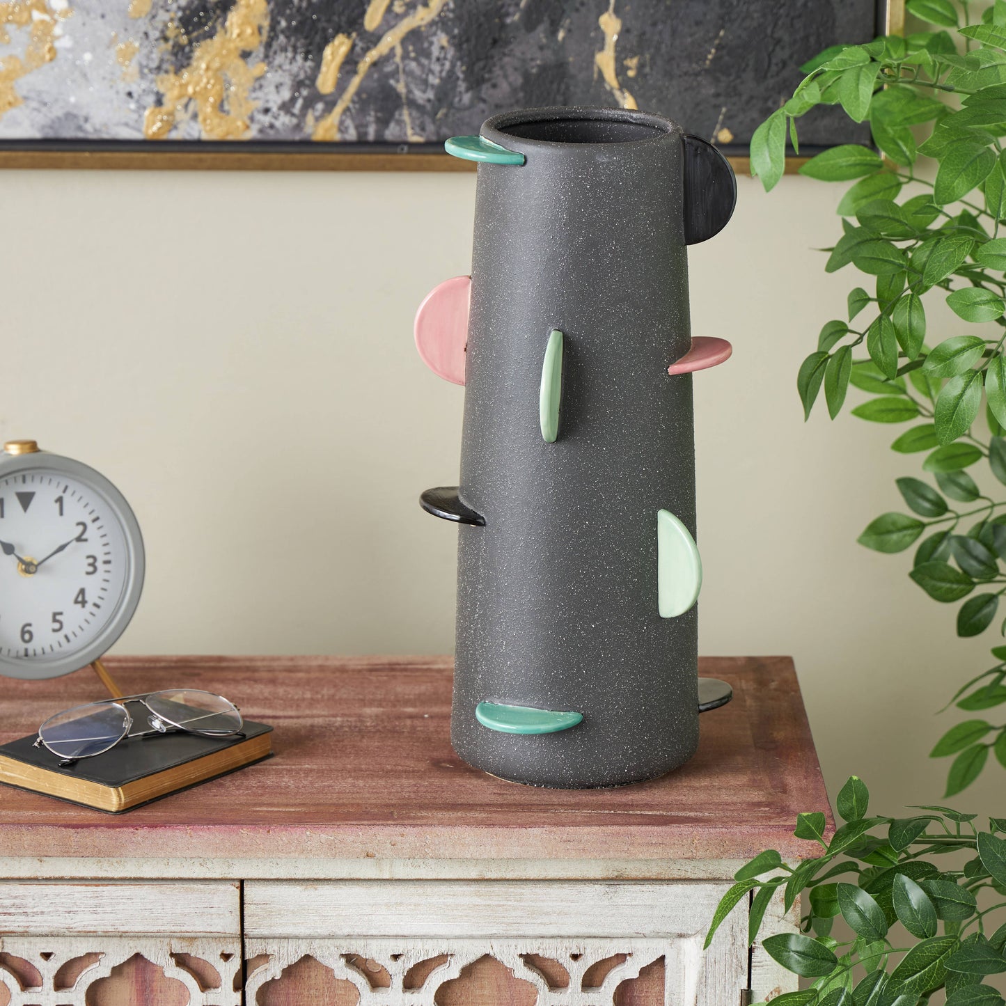 Eclectic Black Ceramic Decorative Vase