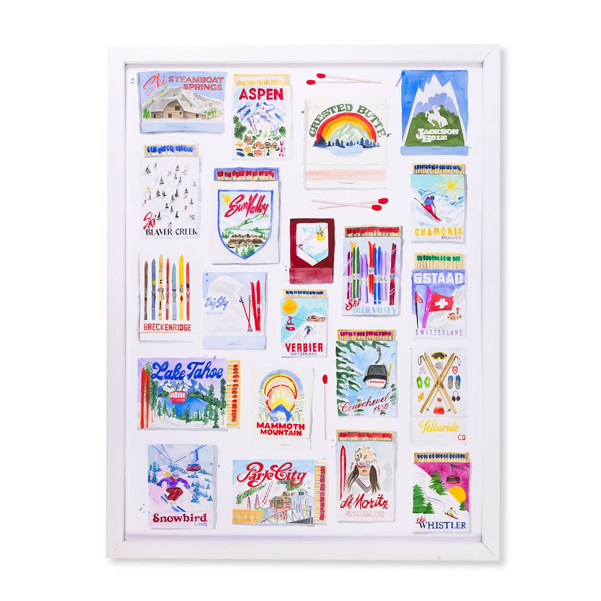 Framed Ski Resort Collection Matchbook Art Print