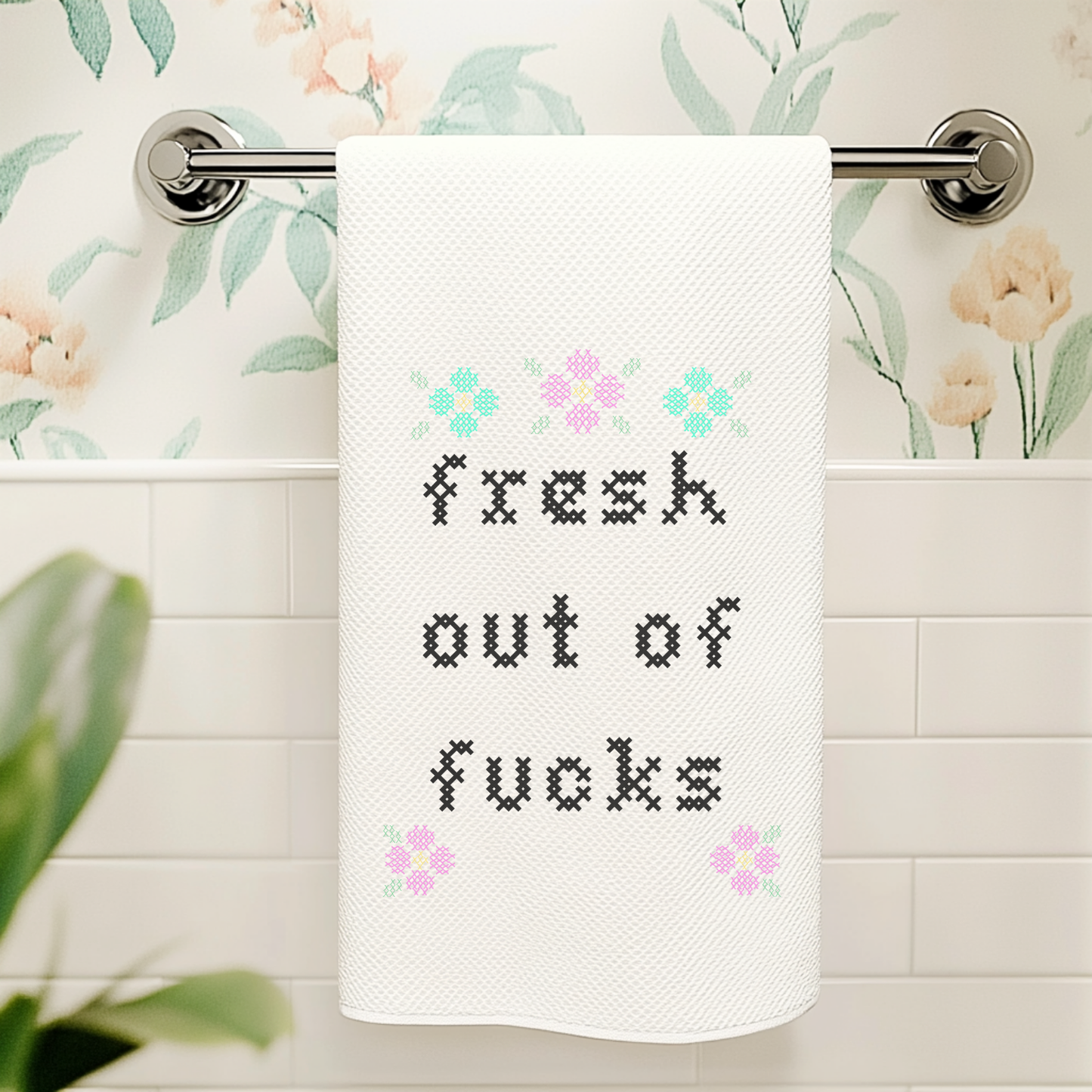 Colorful Cross Stitch Towels - Fresh Out of Fucks
