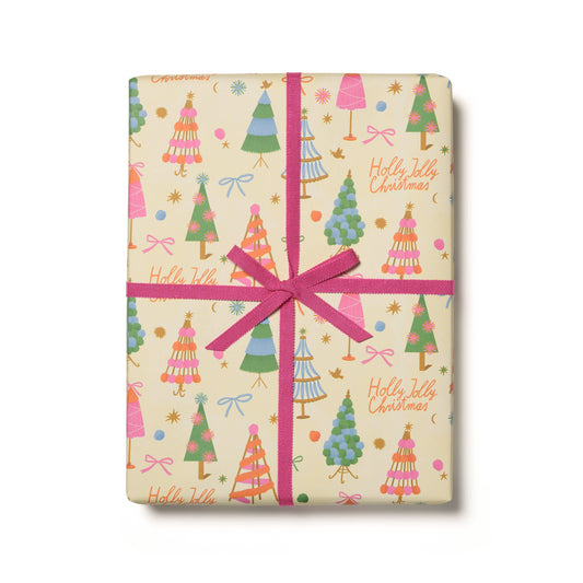 Holly Jolly Trees Christmas Wrapping Paper | Flat Sheet