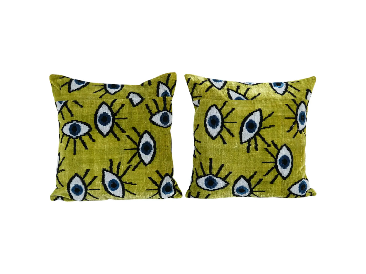 Set of Two Silk Ikat Eye Velvet Pillow Cover - Pair Handloom