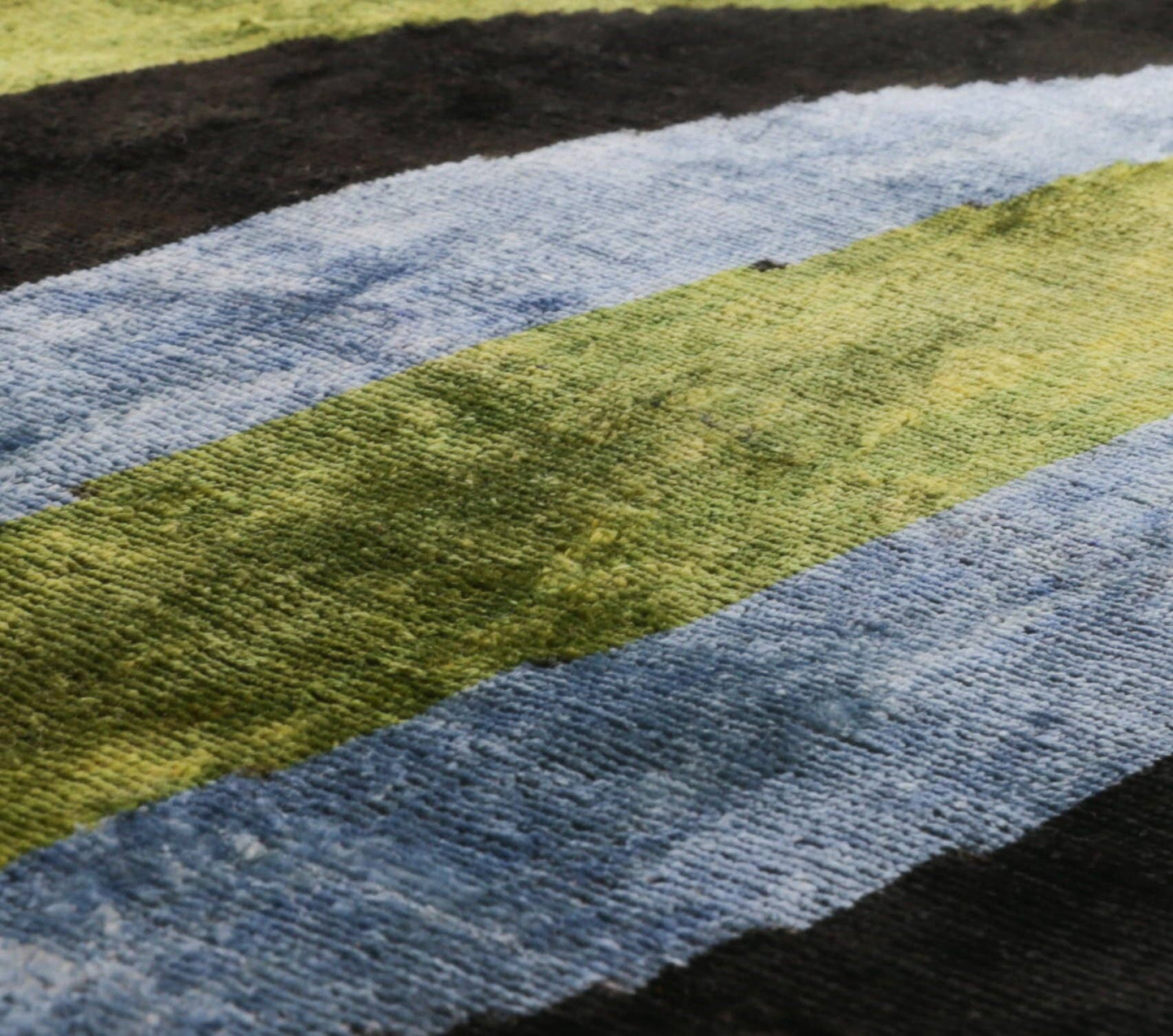 Handmade Silk Velvet Striped Pillow -  GR/BL/BLK