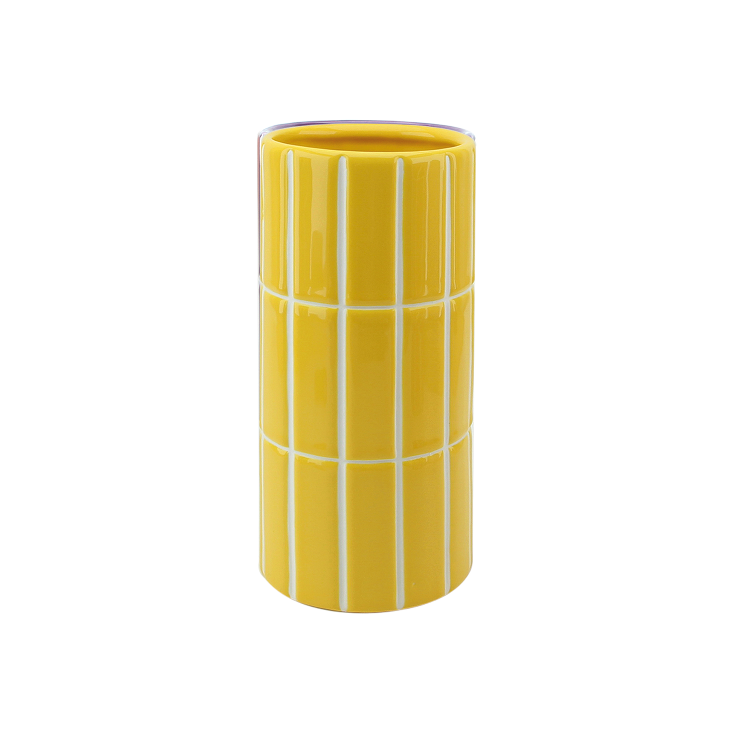 Yellow tiled vase, Ø10.5 cm × H23 cm