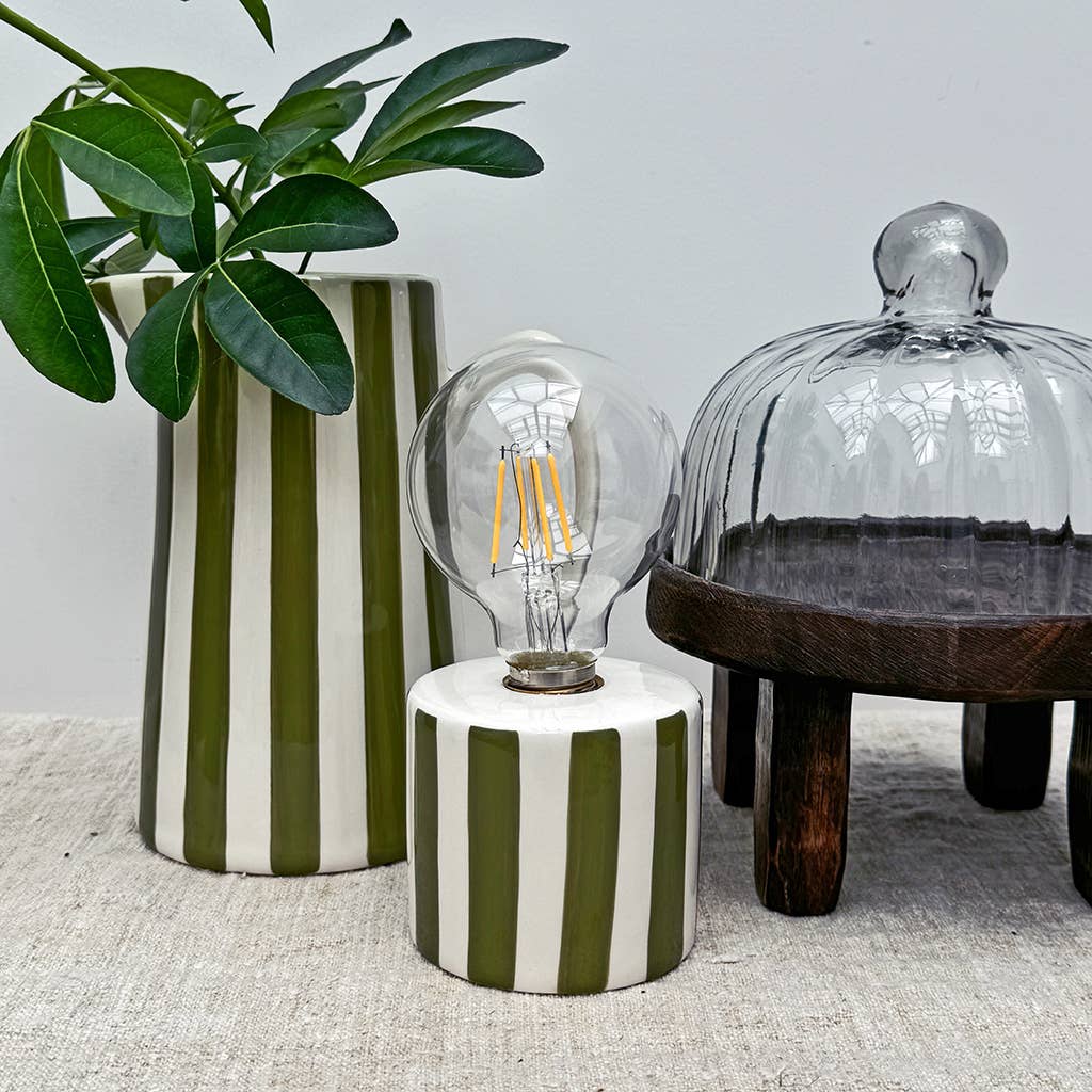 Khaki striped LED decoration, battery-operated, D8.8 H17.5 cm