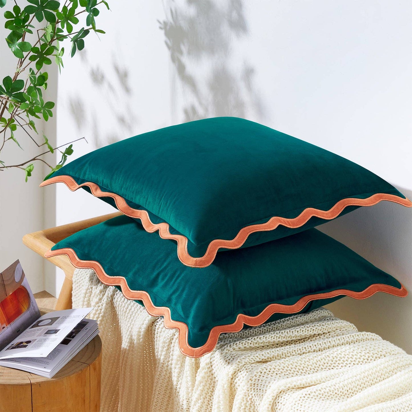 Maleku Pillow Covers Coral/Dark Teal 22"