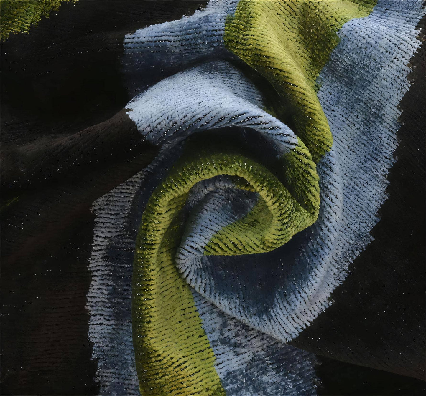 Handmade Silk Velvet Striped Pillow -  GR/BL/BLK