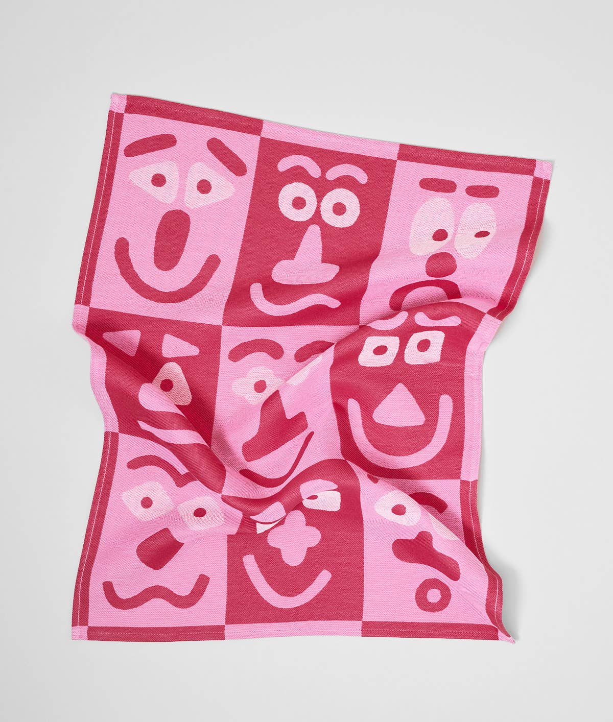 Making Faces Pink/Maroon Woven Cotton Tea Towel