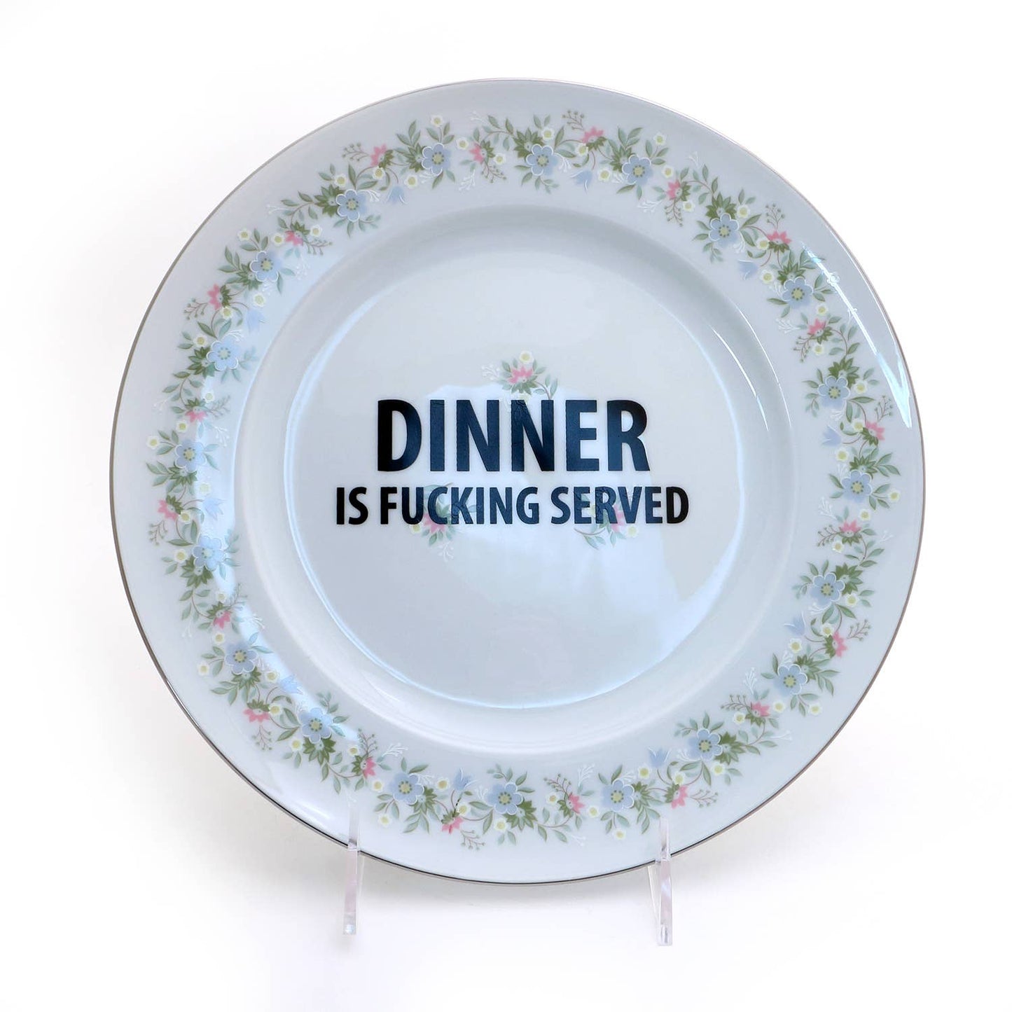 Dinner is F'n Served upcycled vintage plate mature language