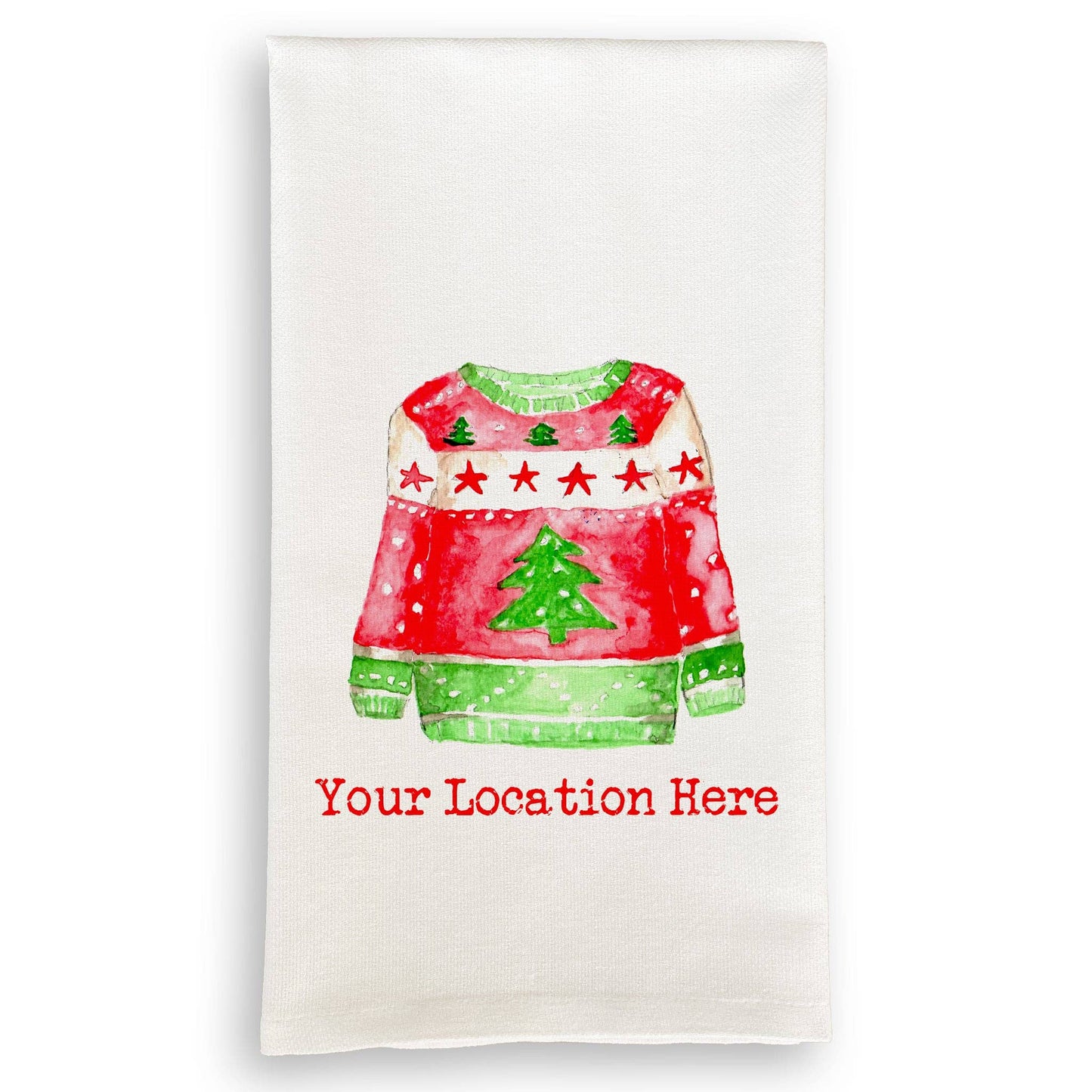 Red and Green Ugly Sweater with Location