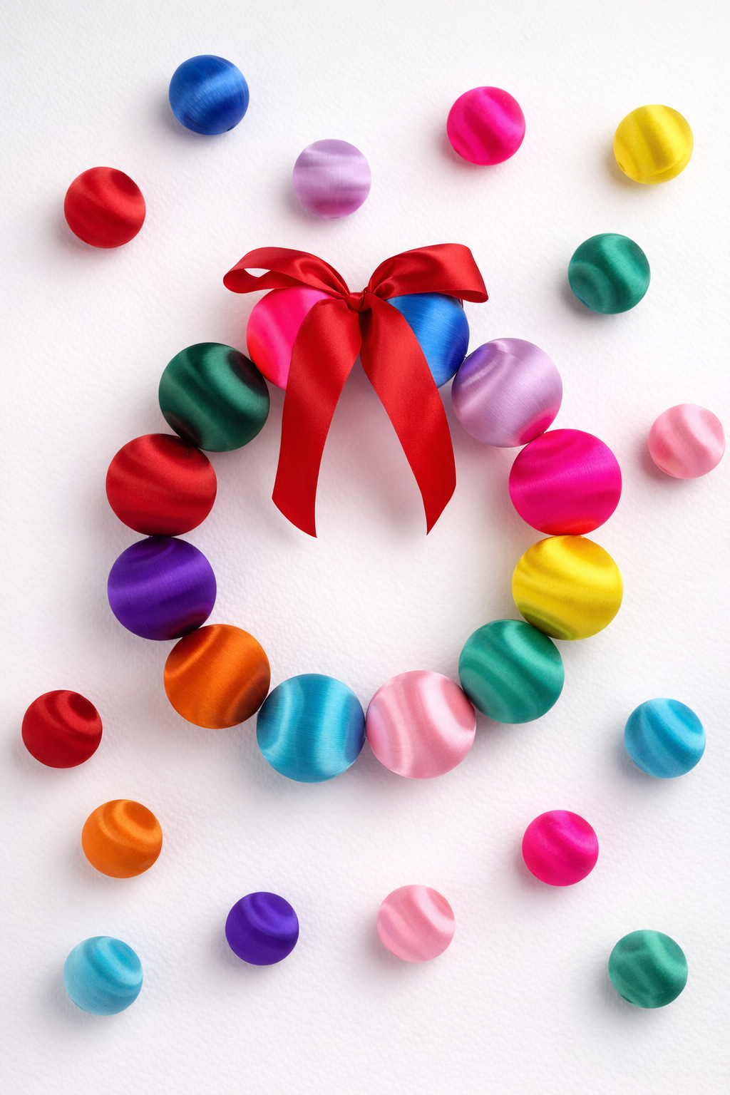 Multicolor Satin-Look Ball Christmas Wreath