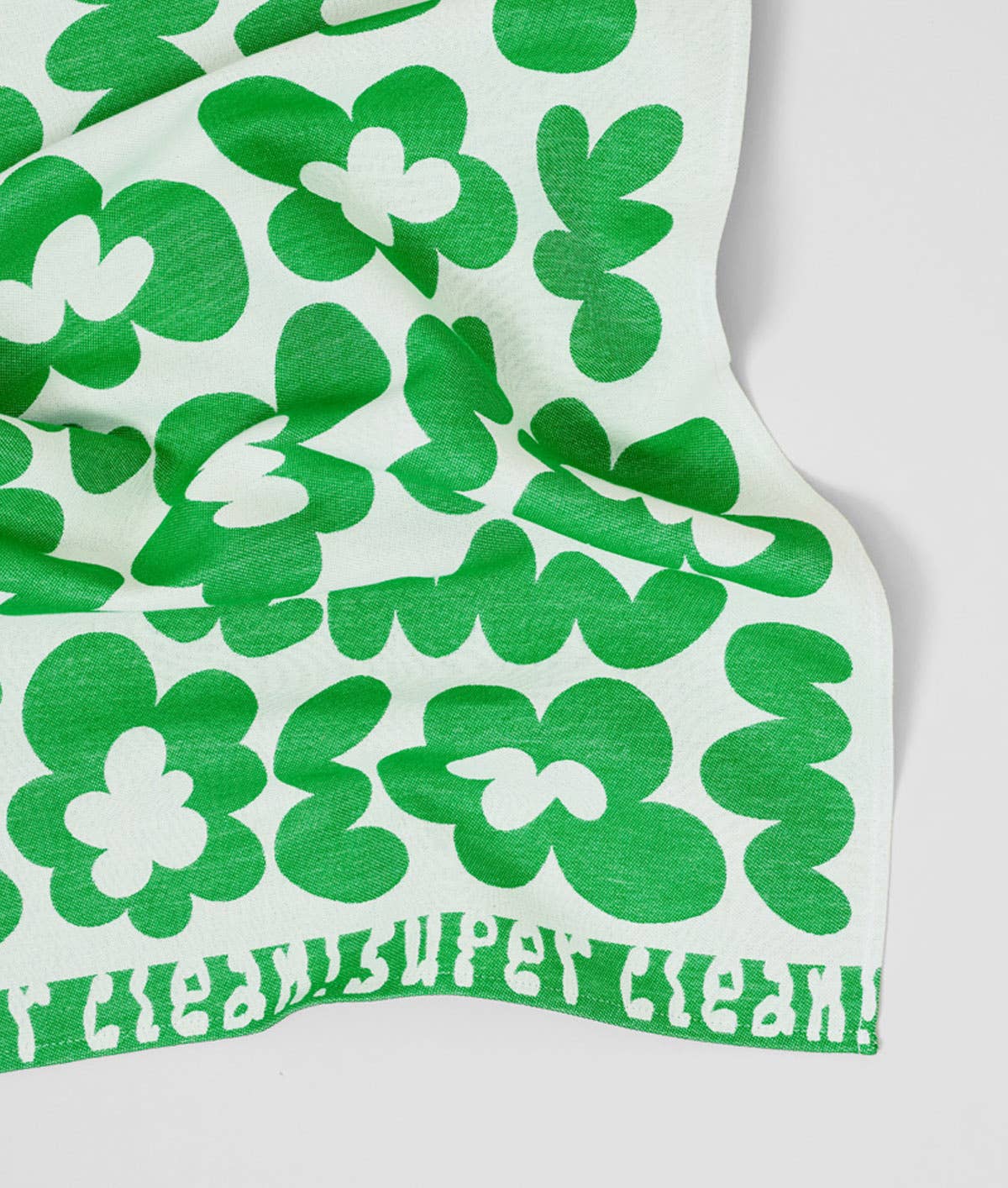Super Clean Flowers Green/Natural Woven Cotton Tea Towel