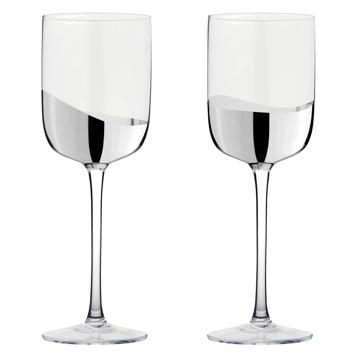 Wave Silver Wine Glasses, Set of 2 – For Red & White Wine – Handcrafted Glassware