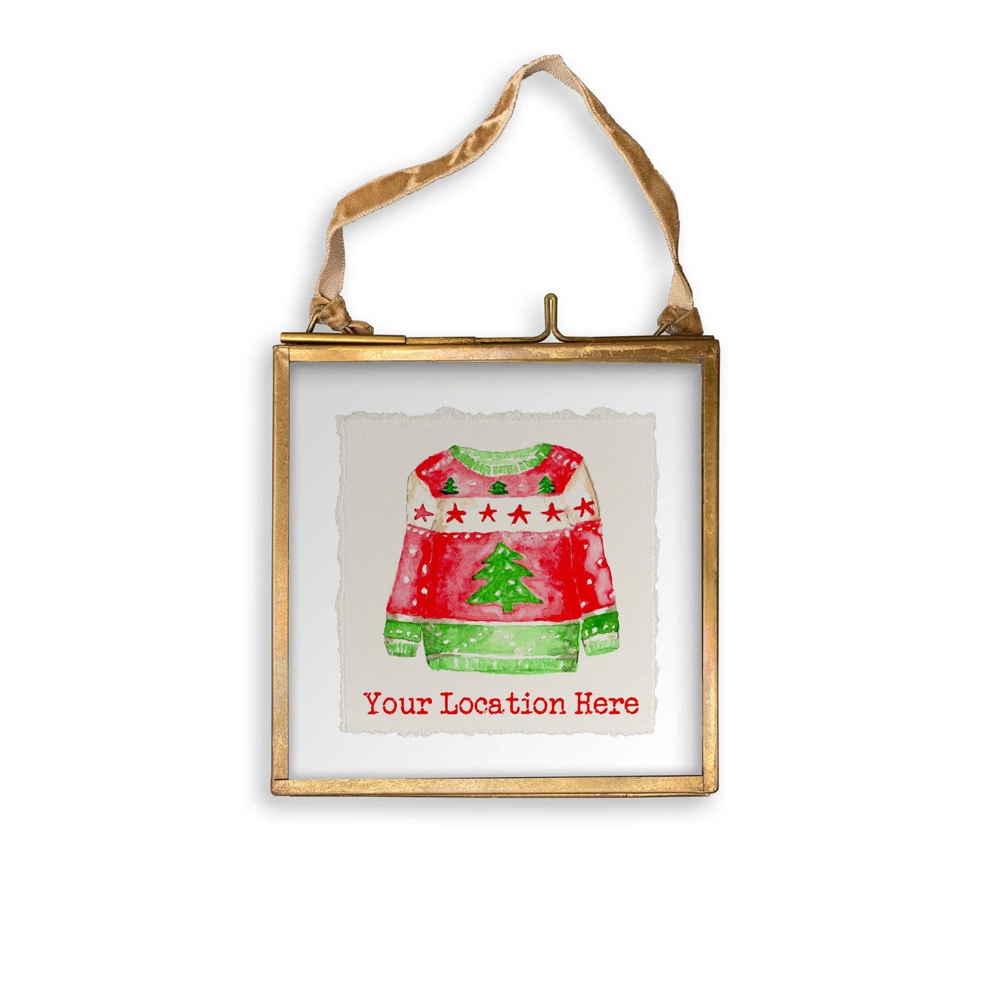 Red and Green Ugly Sweater with Location