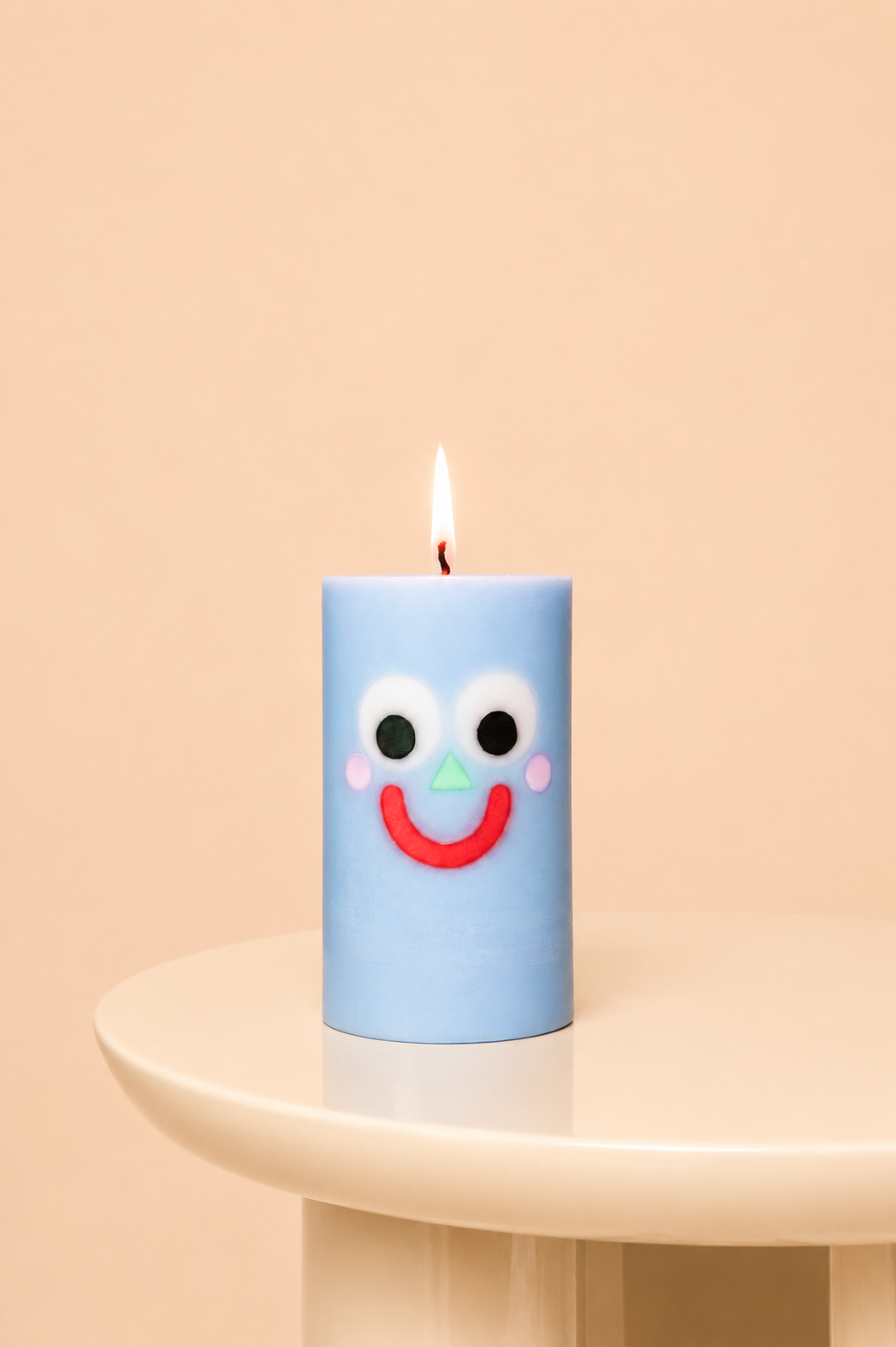 Moodz™ -  Happy Pillar Face Candle, Blue, 50h