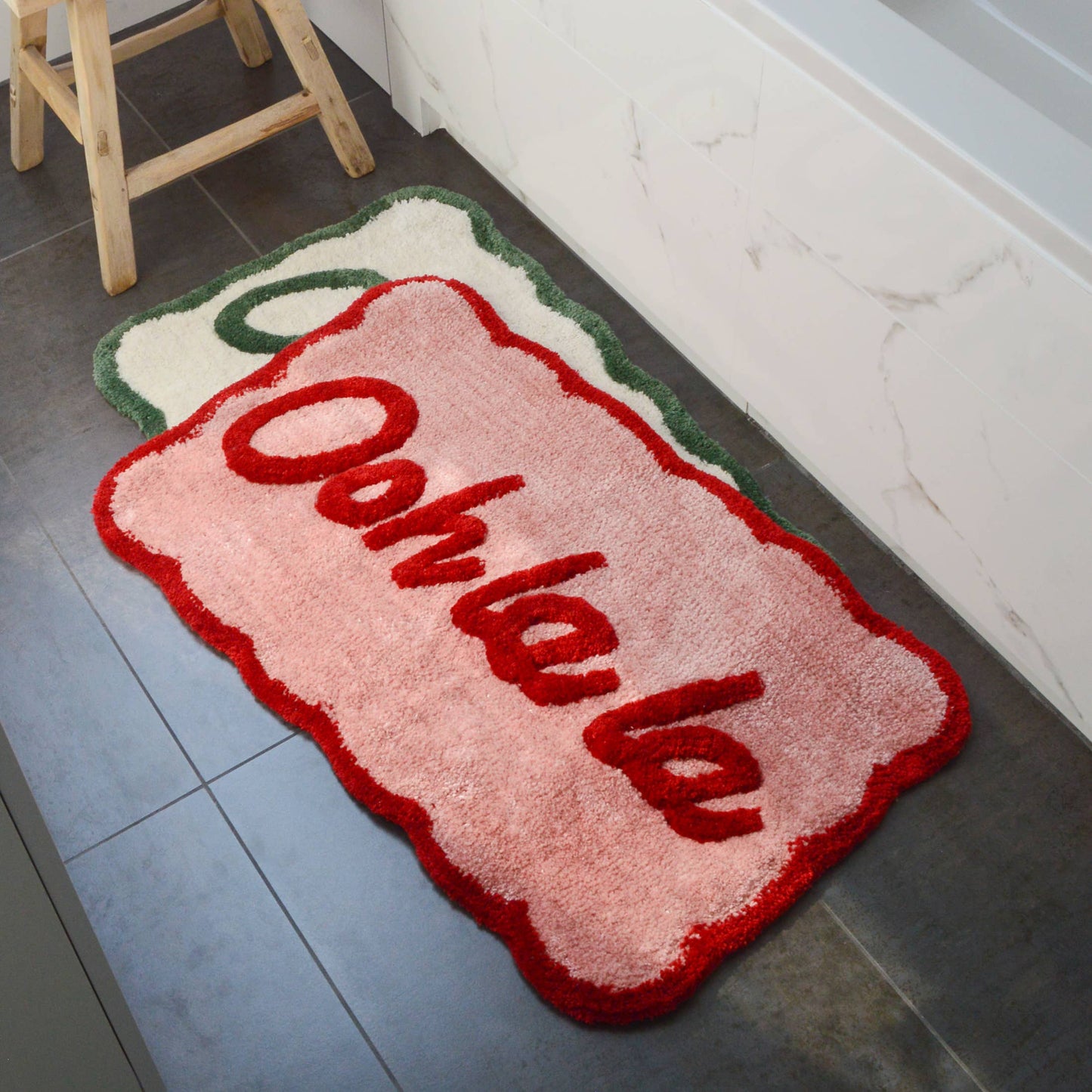 Ooh La La Slogan Scallop Bath Mat Non Slip - Scalloped Rug