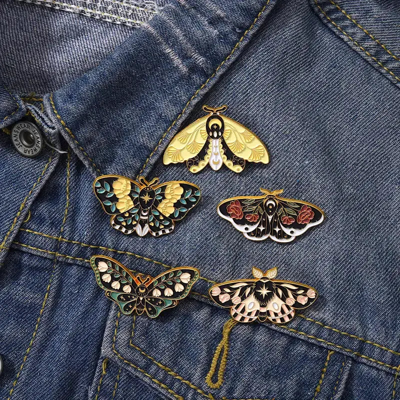 Floral Moth Butterfly Enamel Pins - Beautiful brooch pins