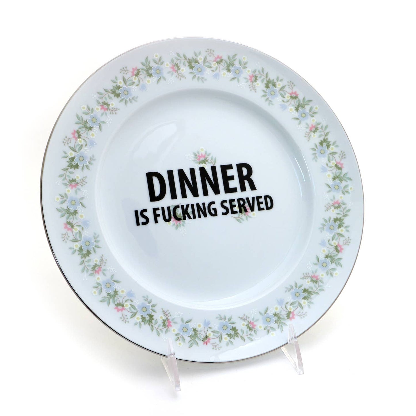 Dinner is F'n Served upcycled vintage plate mature language